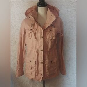 41 Hawthorn Pink Utility Jacket 100% Cotton Zip Snap Closure Pockets Hood Size S